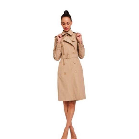 Norma Kamali Urbane Khaki Tan Double Breasted Belted Trench Coat Size M - Picture 9 of 9